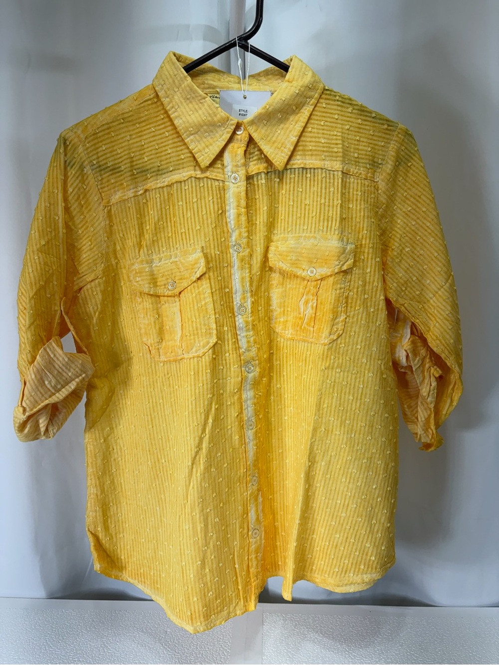 Sunshine Yellow Button-Front Textured Blouse 3253